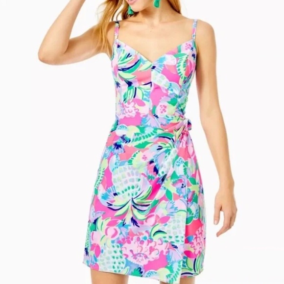 Lilly‎ Pulitzer Scarlet Stretch Dress Raise the Bar Pink Blue Size 0 - Picture 1 of 9